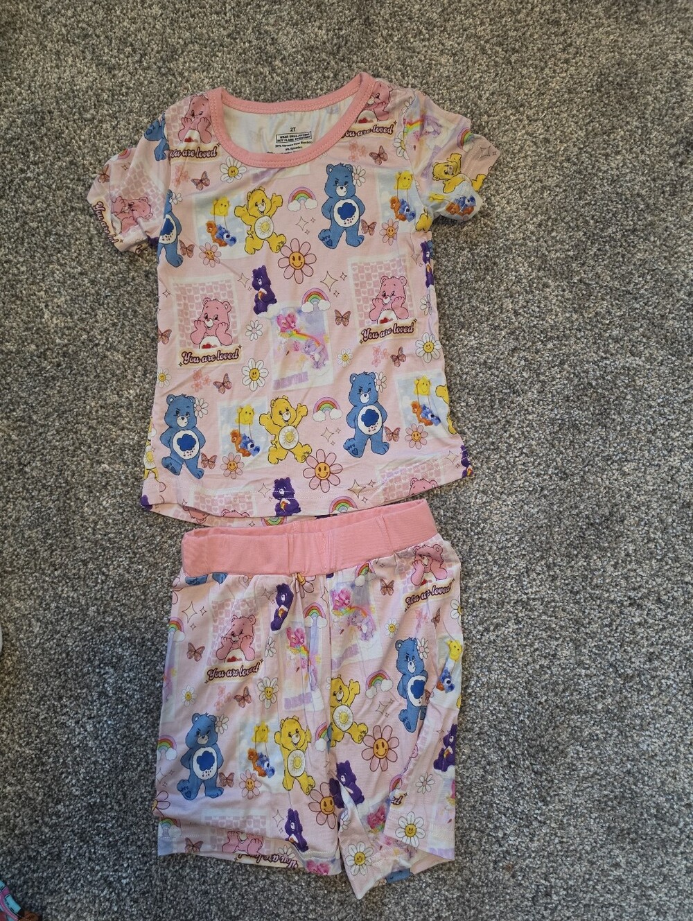 Kids Pink Care Bears Bamboo Short Pajama Set